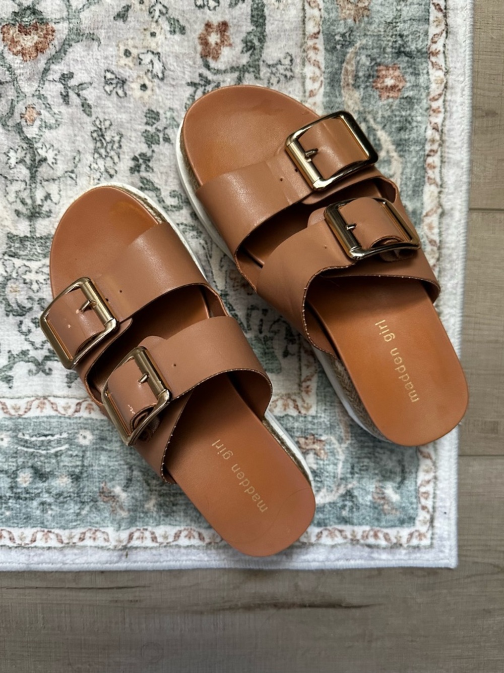 Madden Girl Tan Platform Slide Sandals - Picture 2 of 3